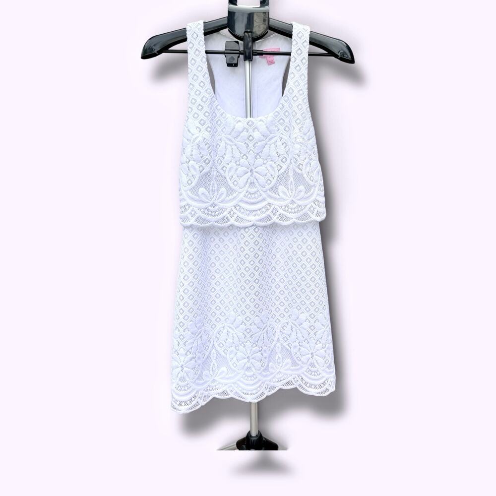 Lilly Pulitzer White Lace Overlay Sleeveless Dress Size S Gold Zip